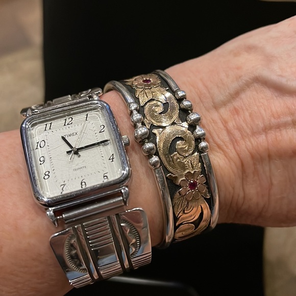 Sterling Rose Gold Ruby Cuff/Bracelet - Picture 2 of 12